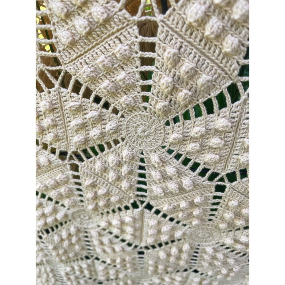 Antique 1930s Thread Cotton Crochet BedSpread star Pattern Fringe 98 x 81" - Picture 8 of 16